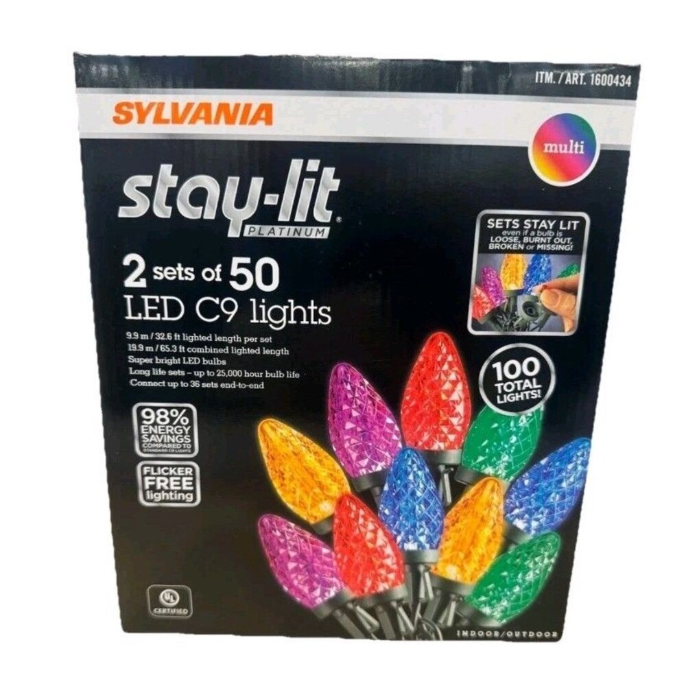 Sylvania Stay Lit LED C9 Lights, 2 Sets Of 50, Multi Color Lights / New